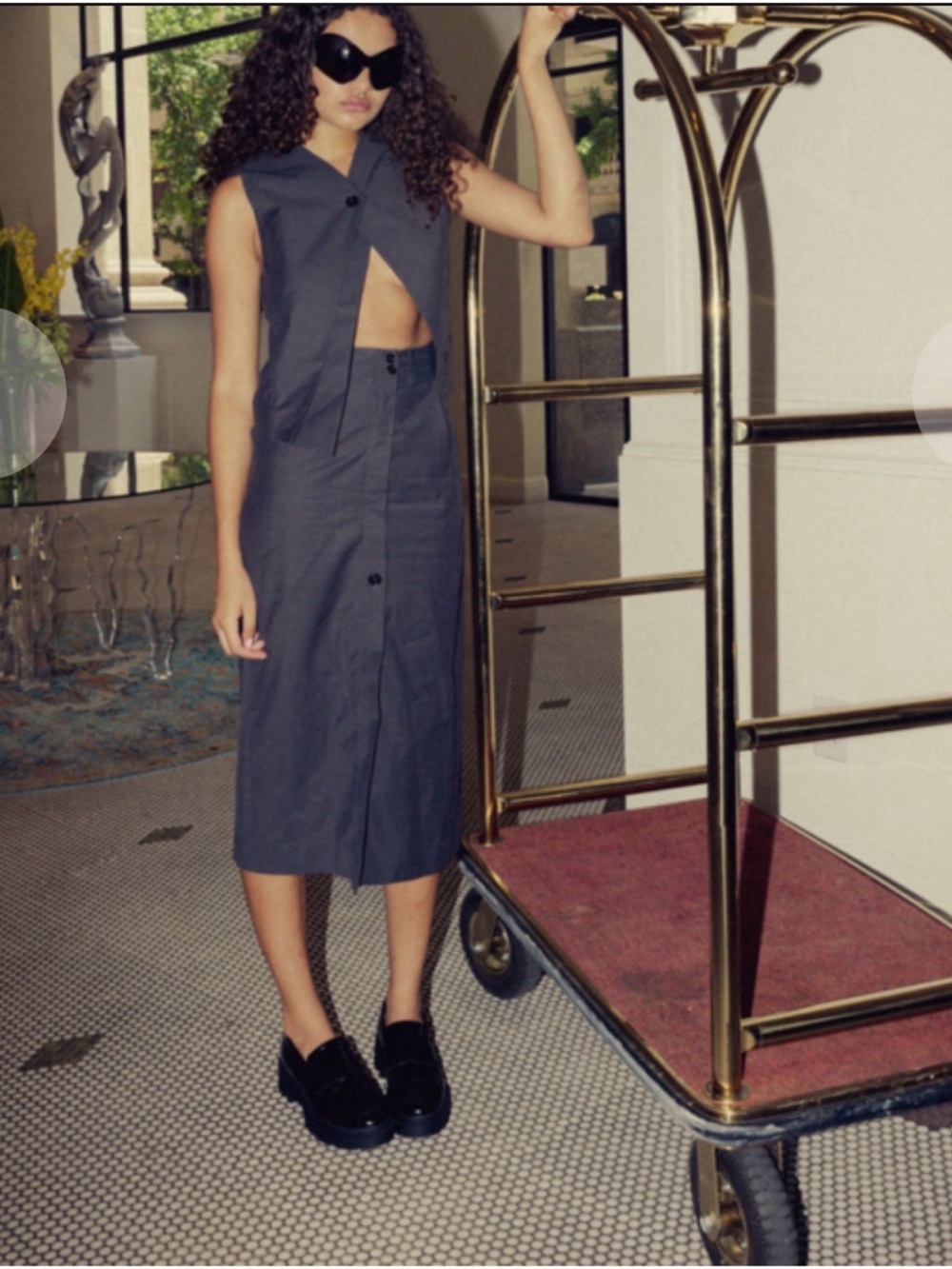 The NKC Store Charcoal Marnie Button Midi Skirt - Size Small